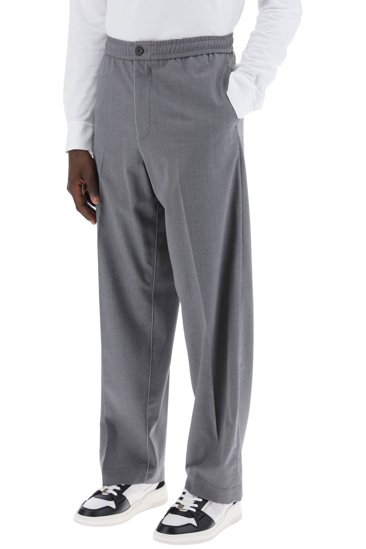 lightweight virgin wool tailored trousers in canvas fabric