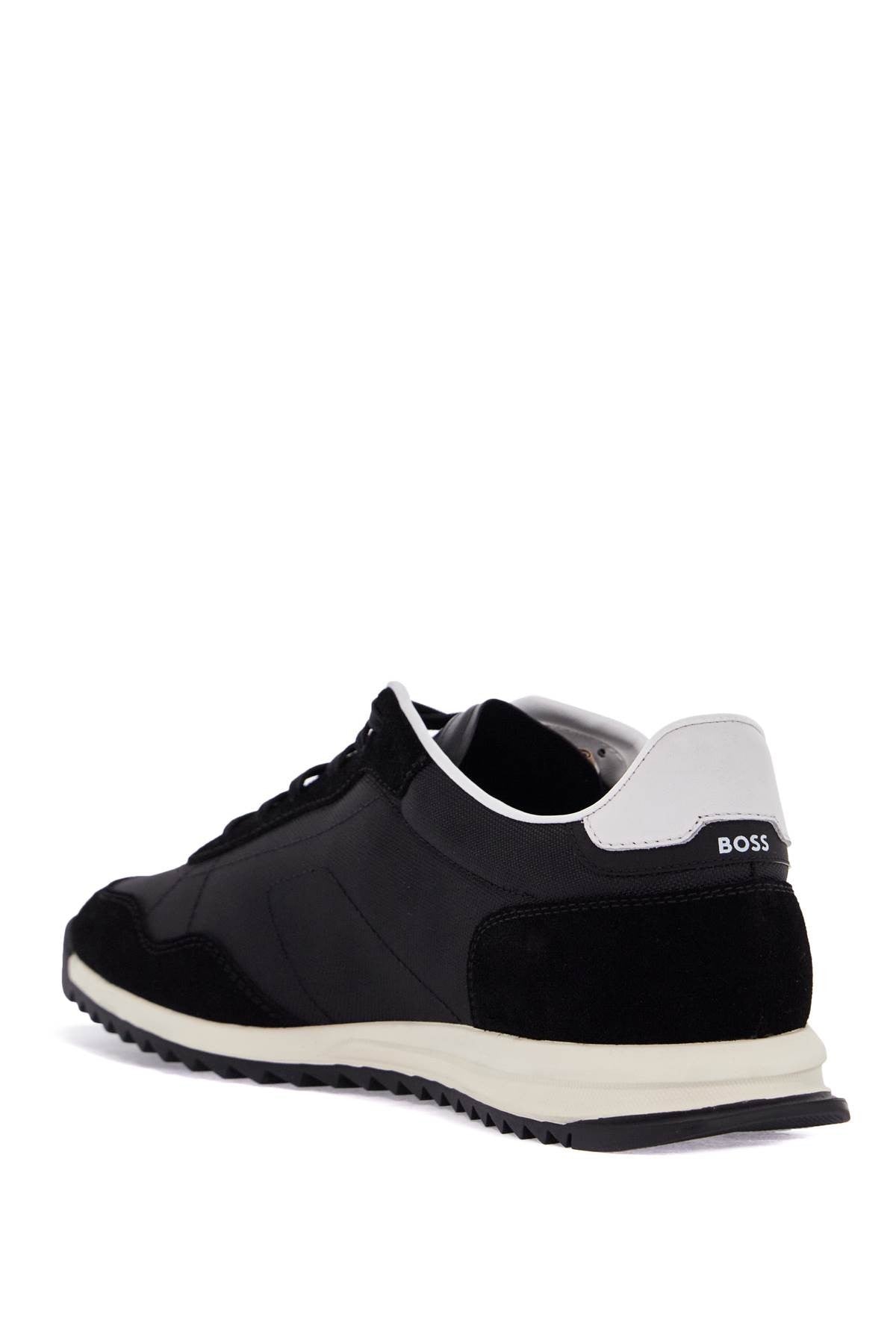 men's black fabric and suede sneakers with non-slip sole