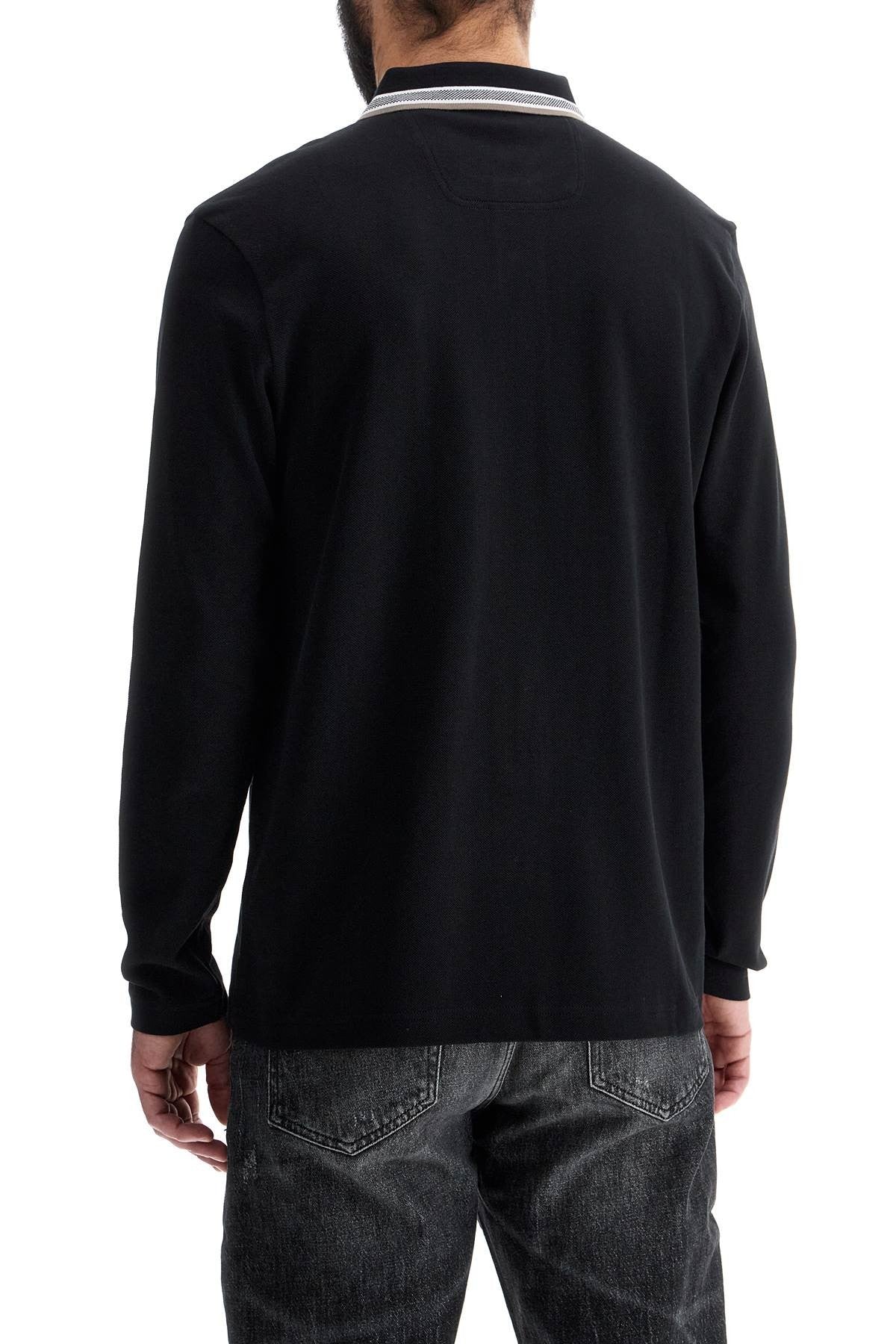 men's long sleeve loose fit polo dark gray cotton