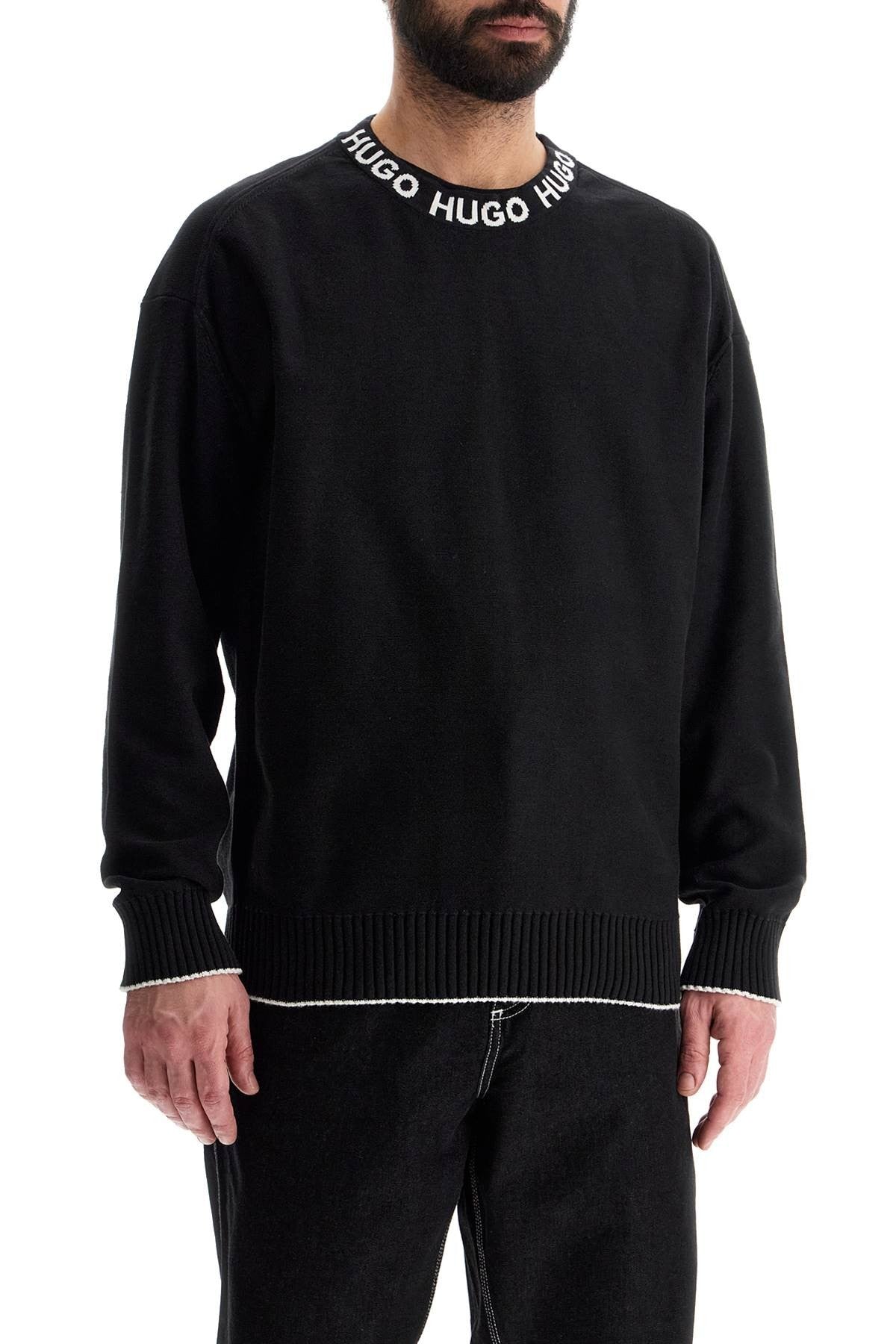 men's regular fit wide neck long sleeve sweatshirt black