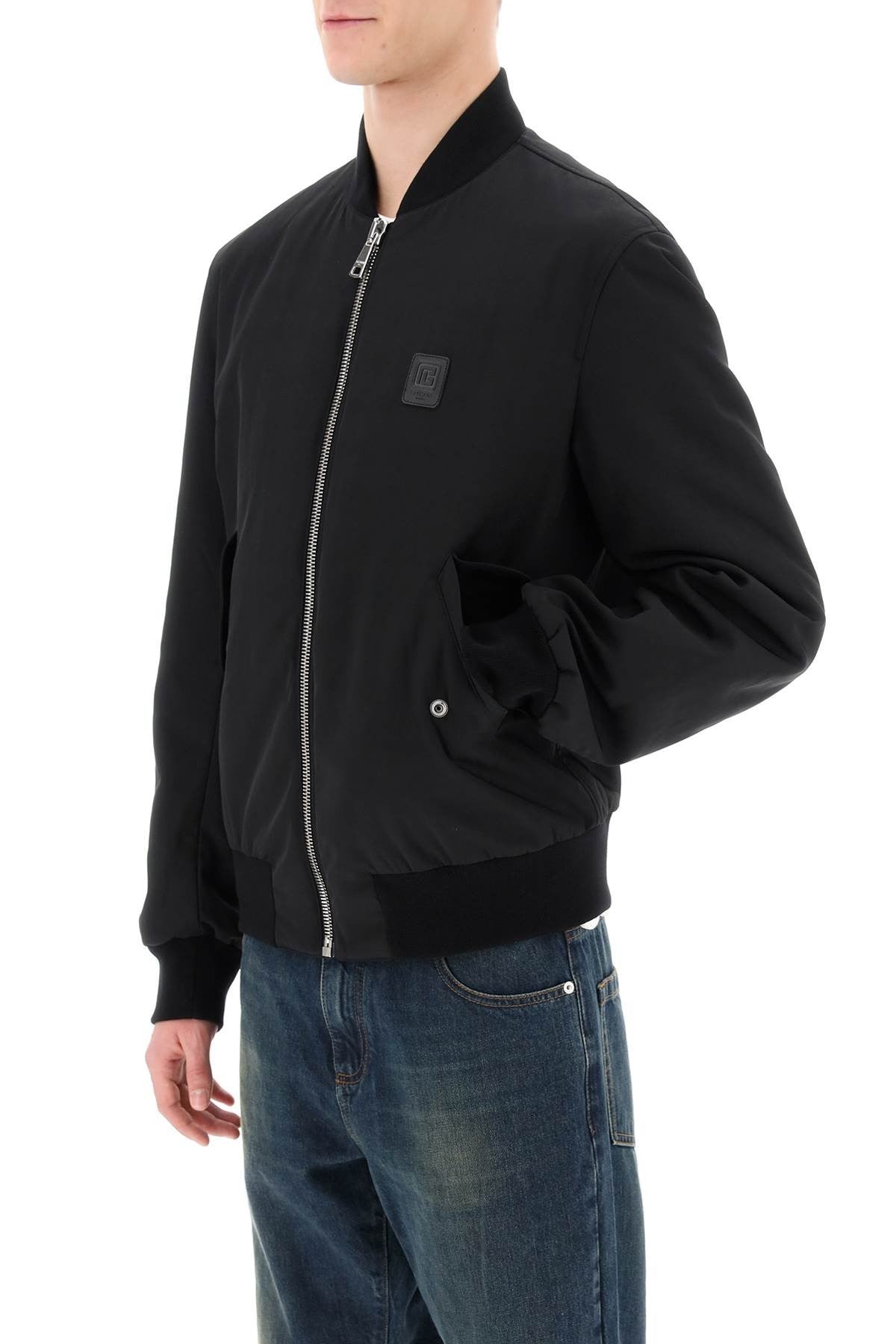 nylon bomber jacket with logo print