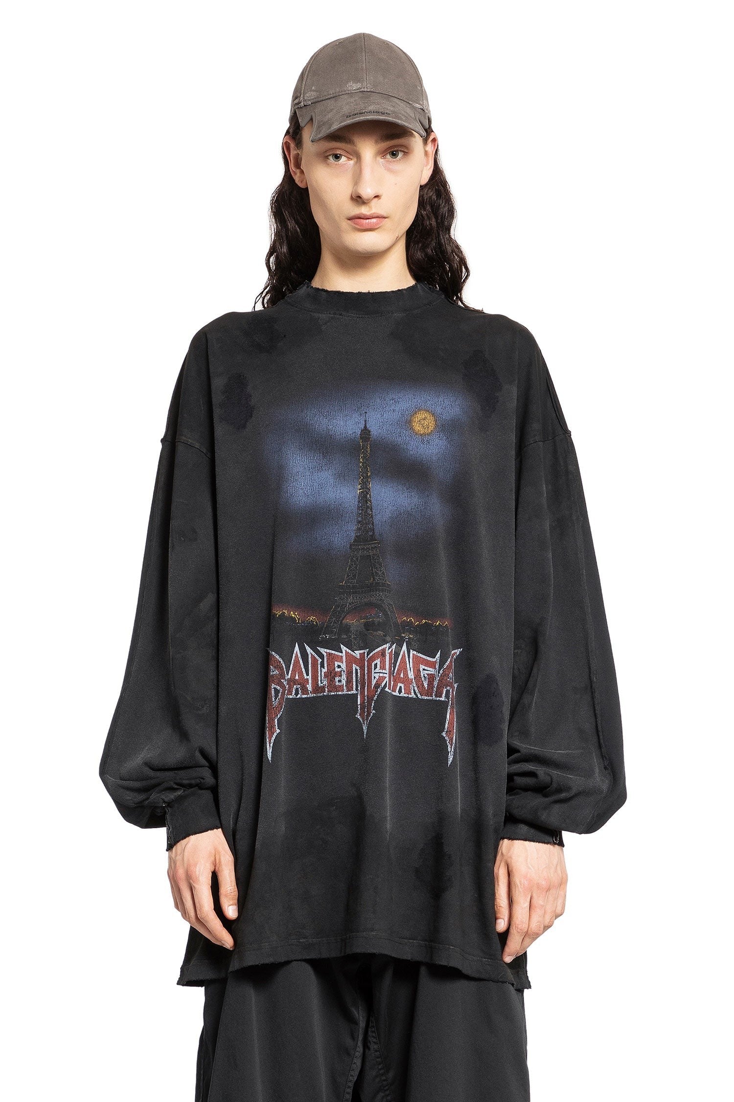 Paris Moon Double Front Oversize Long Sleeve T-Shirt In Vintage Jersey