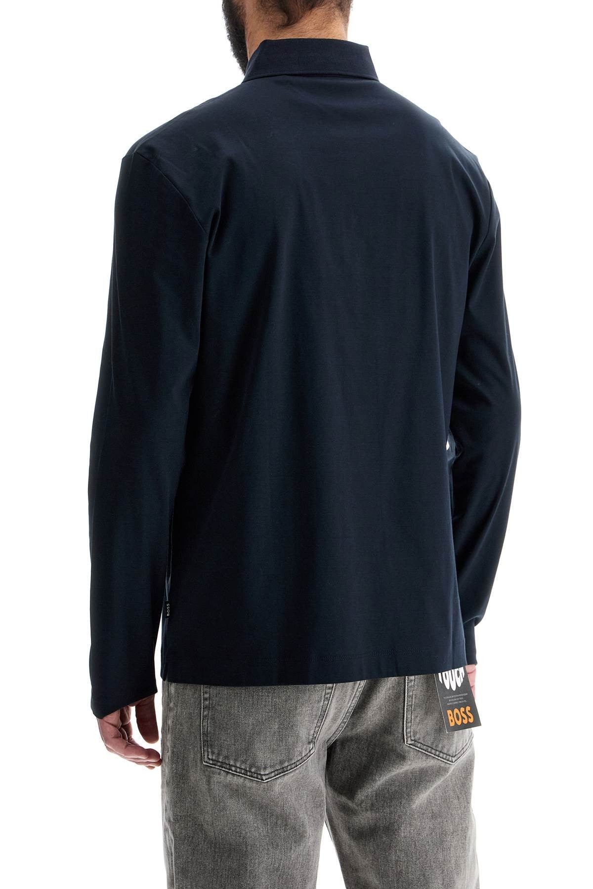polo a maniche lunghe blu scuro in cotone vestibilità loose taglio classico
