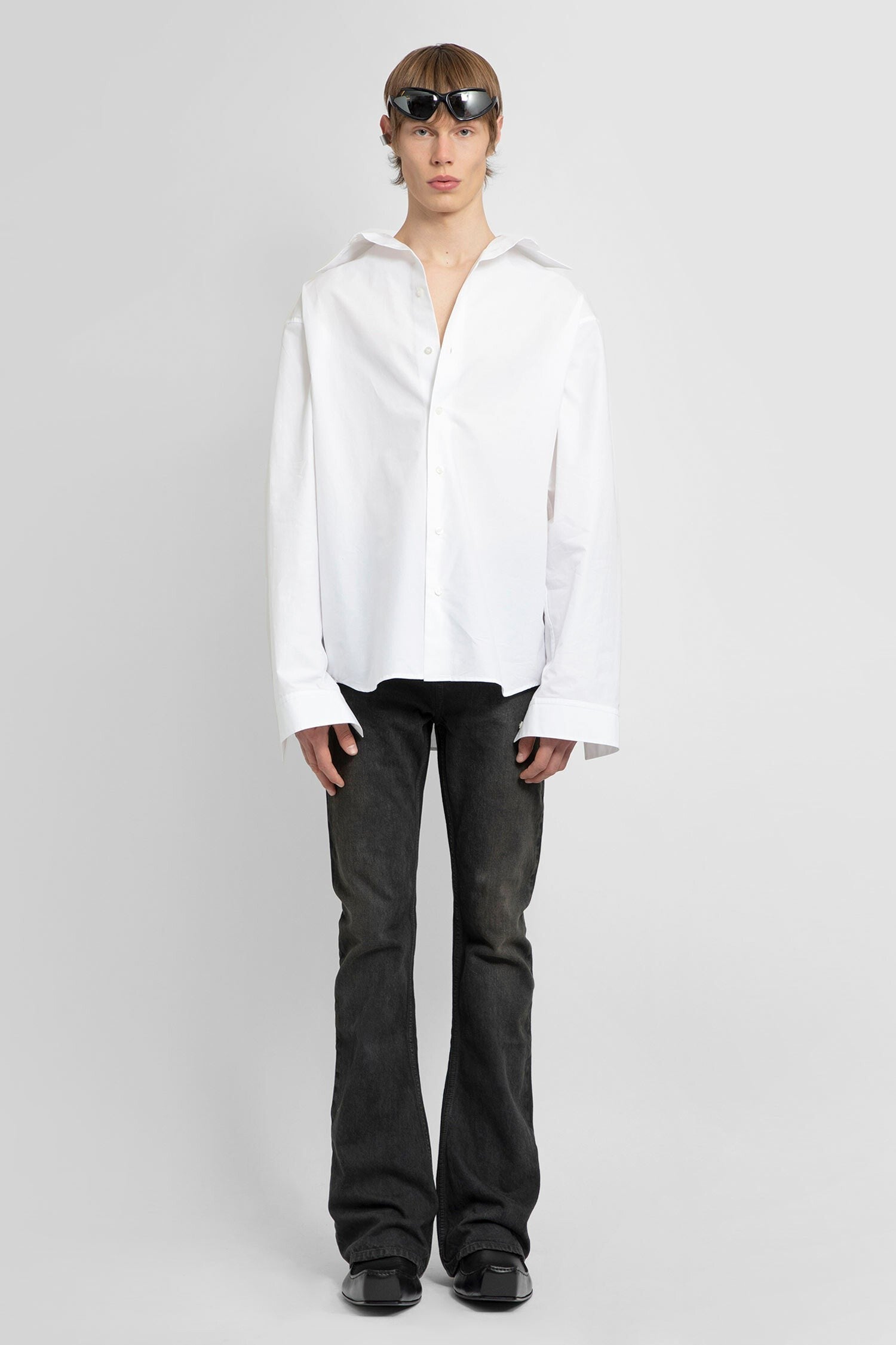 popeline cotton large fit kick collar shirt