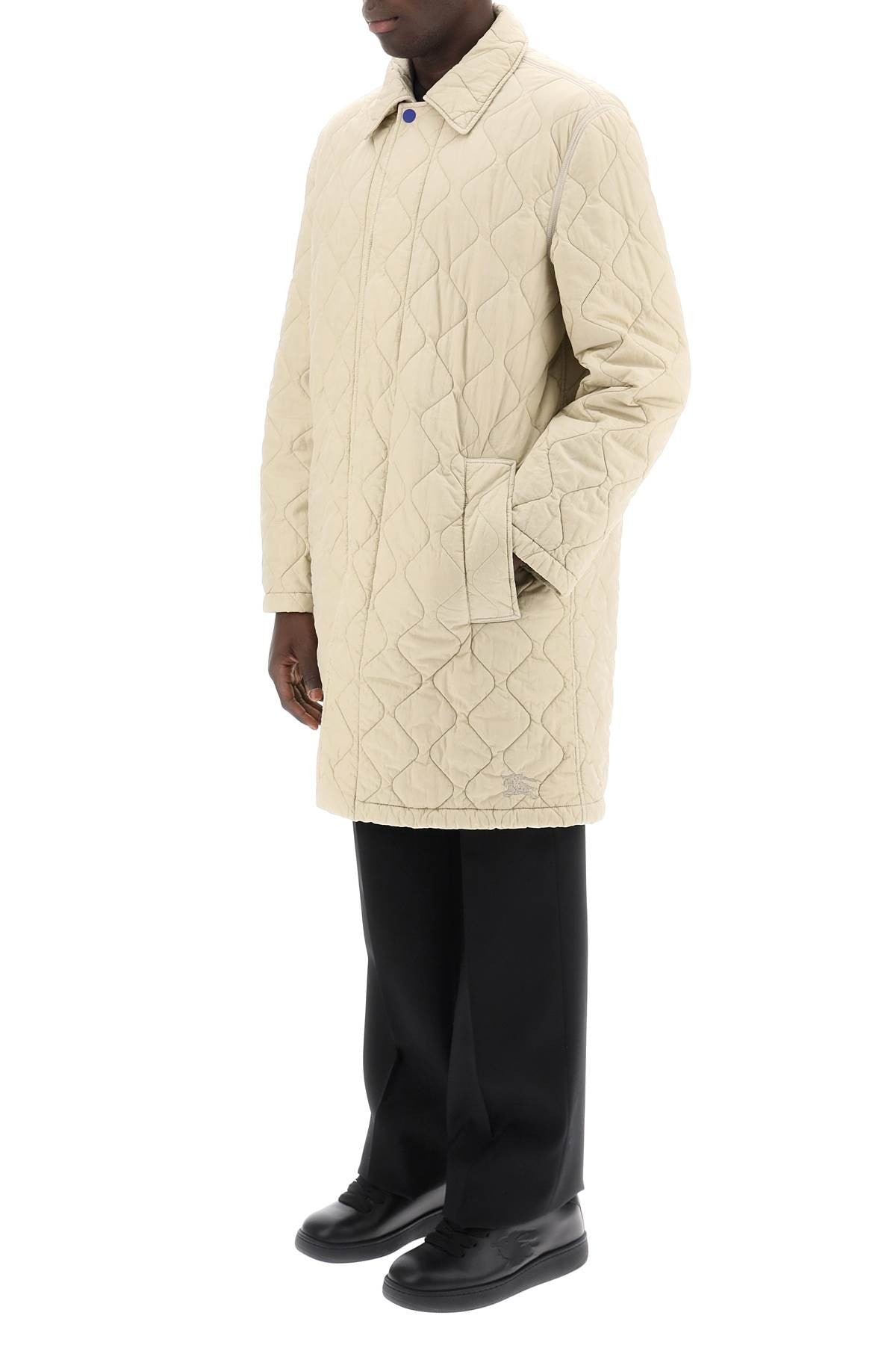 quilted nylon midi car coat with