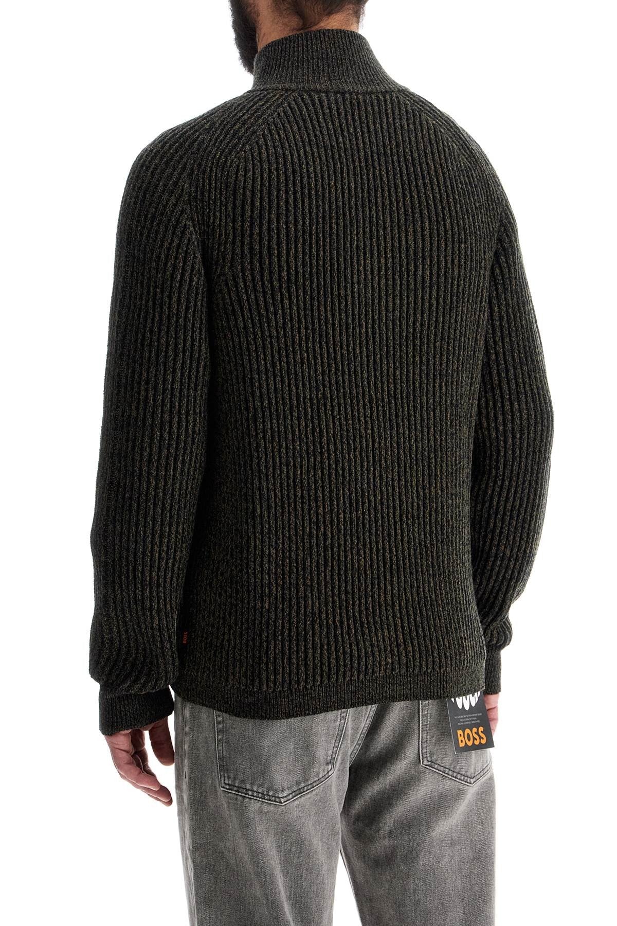 regular fit green high neck sweater in wool and polyacrylic