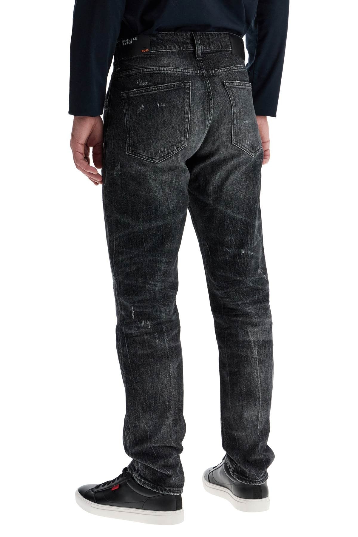 regular taper jeans mid rise charcoal cotton elastane