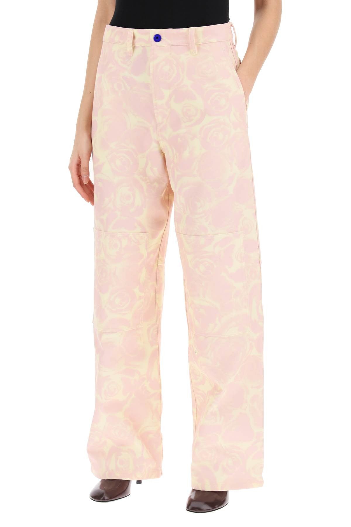 "rose print canvas workwear pants"