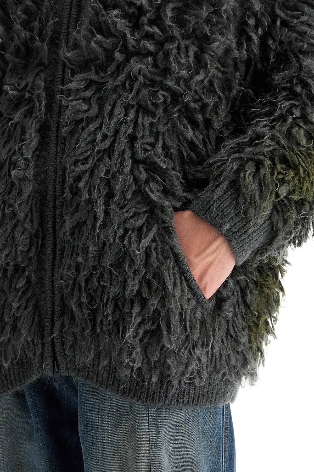 shaggy knit cardigan with hood