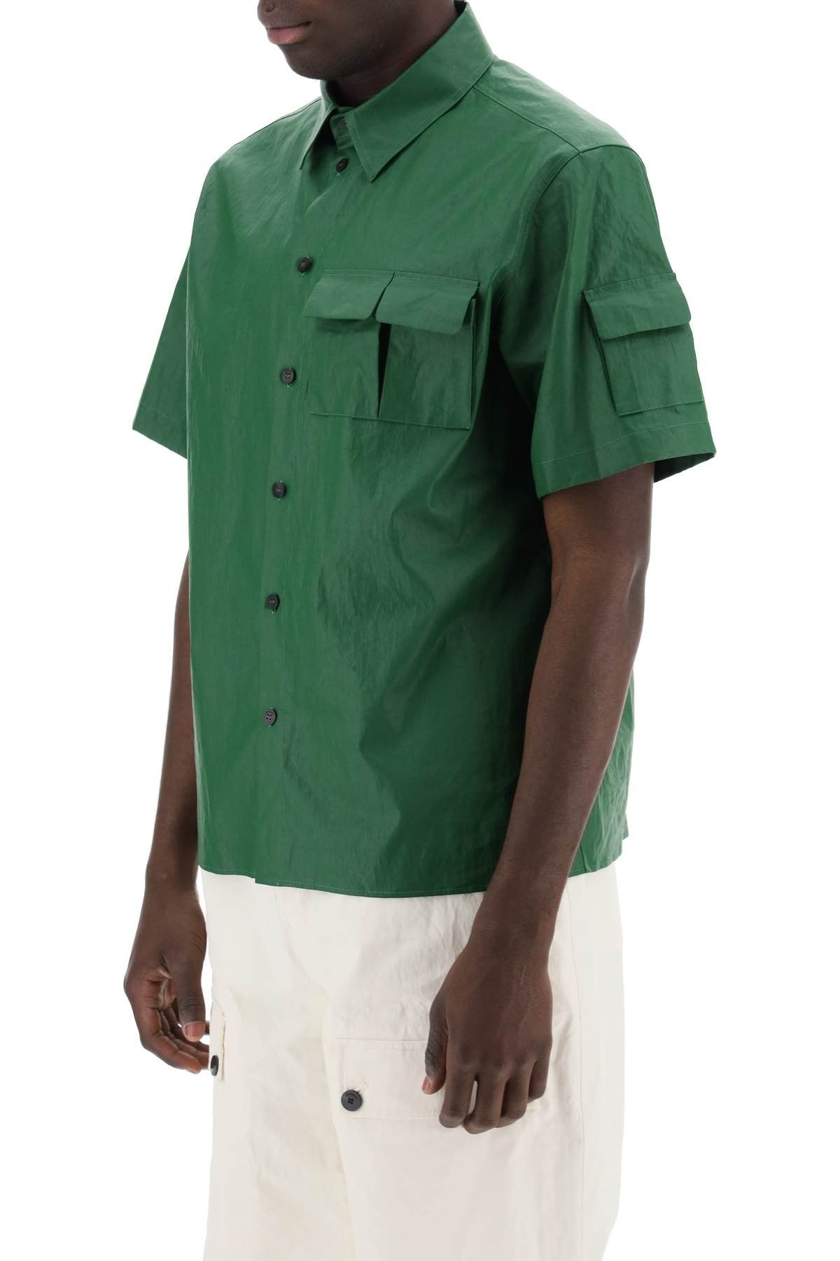 short-sleeved linen shirt with coated