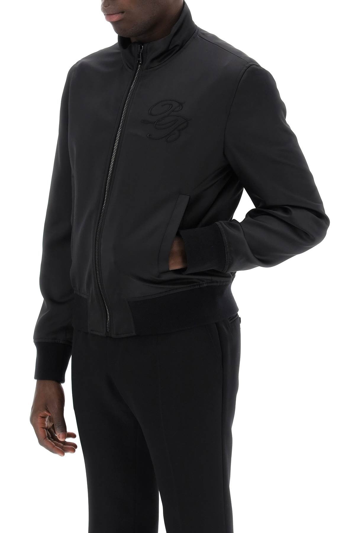 technical satin bomber jacket with embroidered logo.