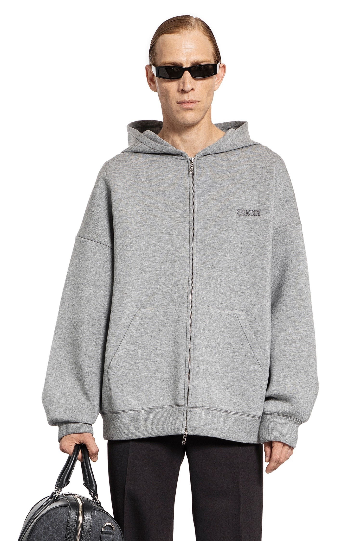 Viscose Jersey Zip-Up Logo Hoodie