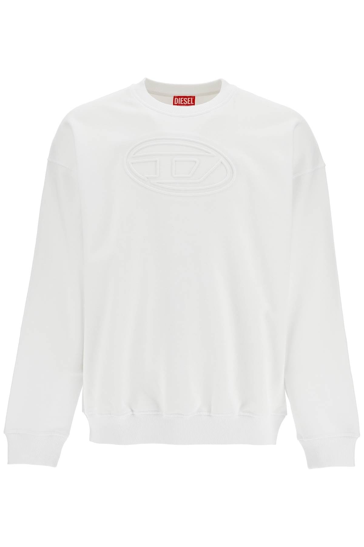white cotton sweatshirt with raised logo for men