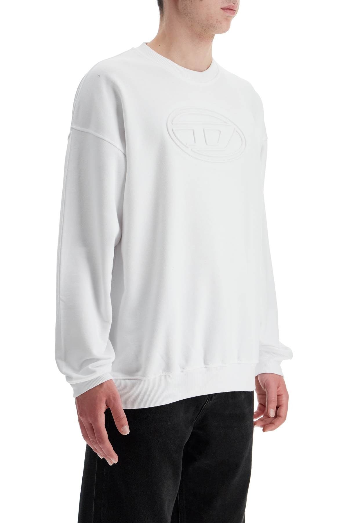 white cotton sweatshirt with raised logo for men