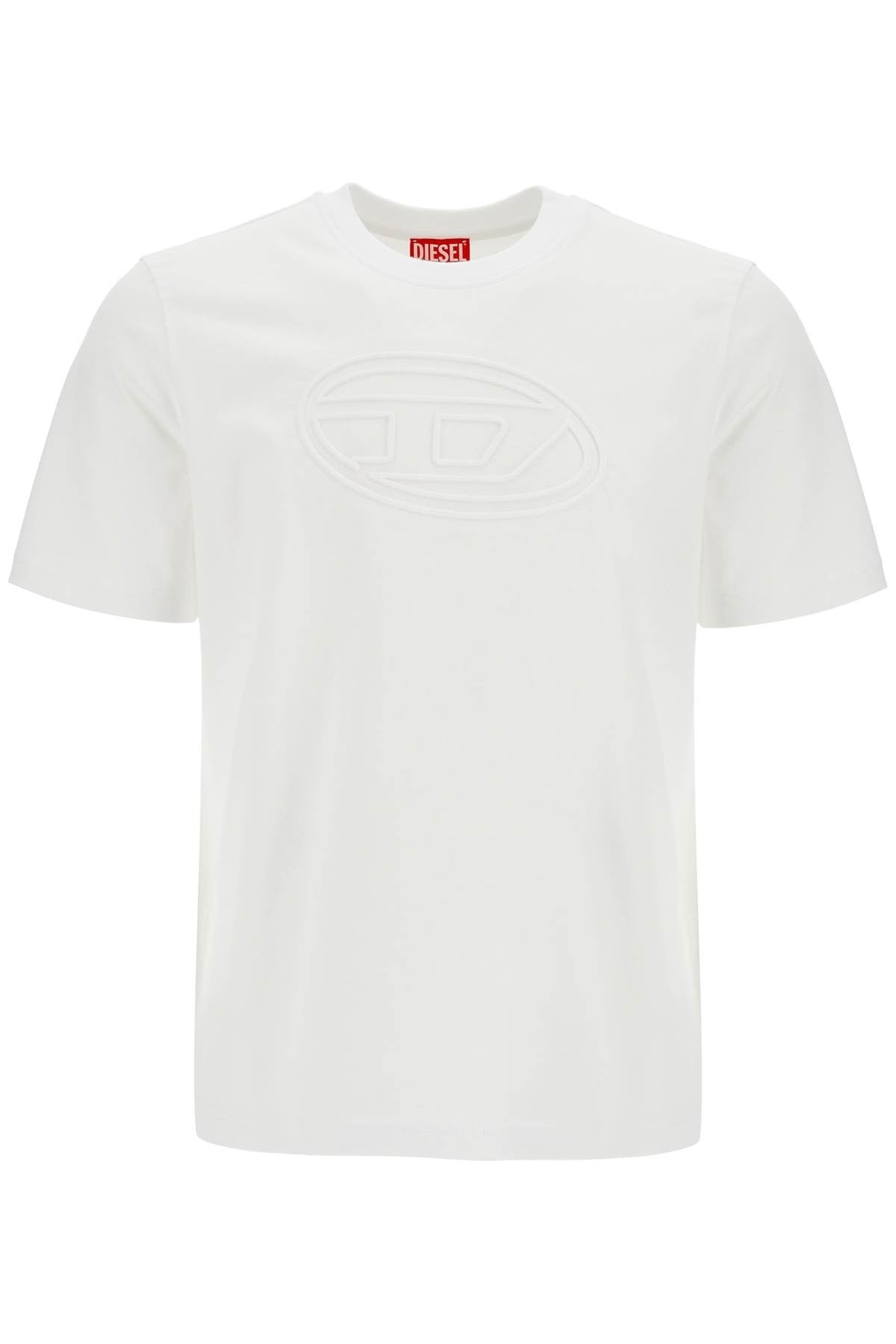 white cotton t-shirt with embossed logo t-adjust-bigoval