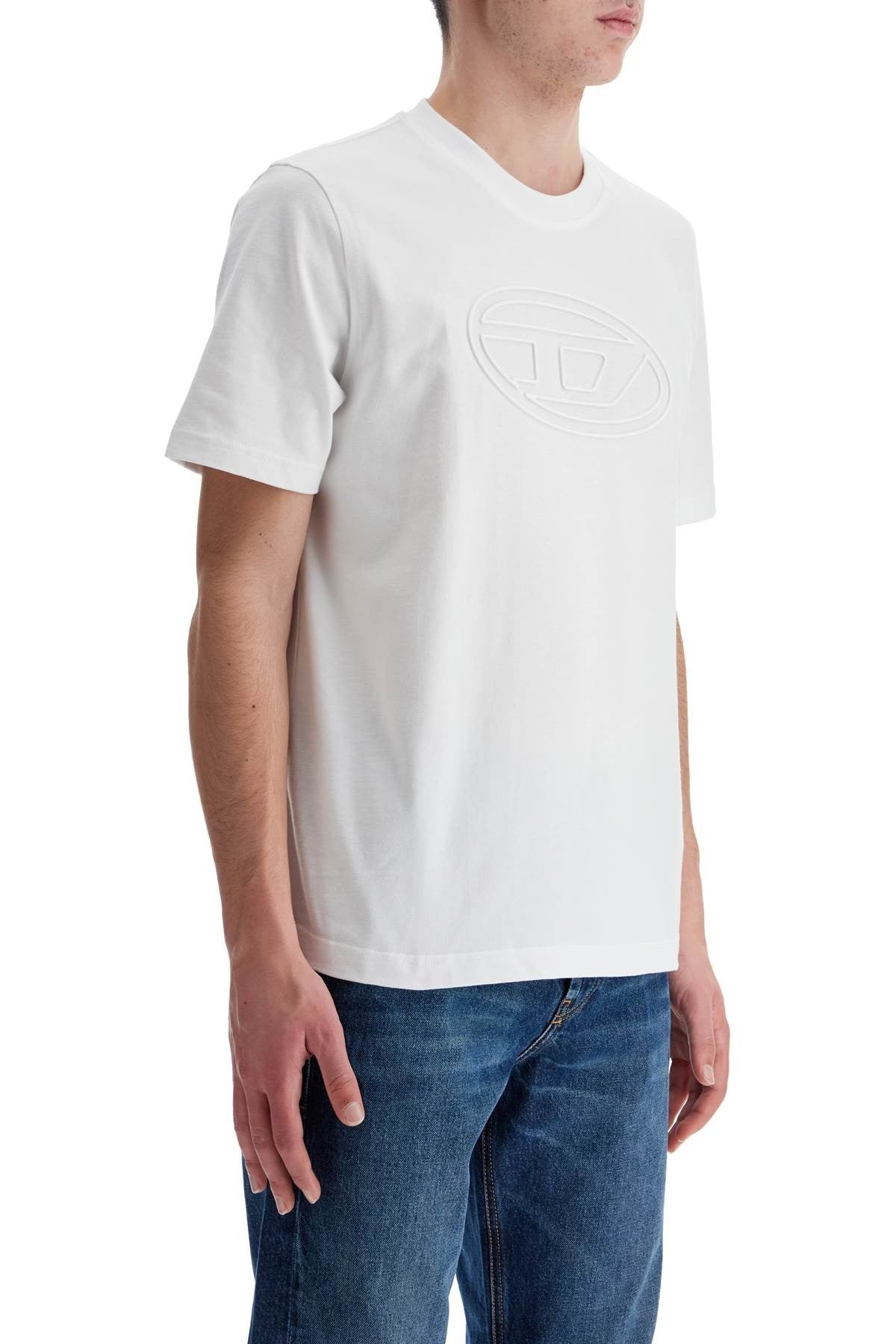 white cotton t-shirt with embossed logo t-adjust-bigoval