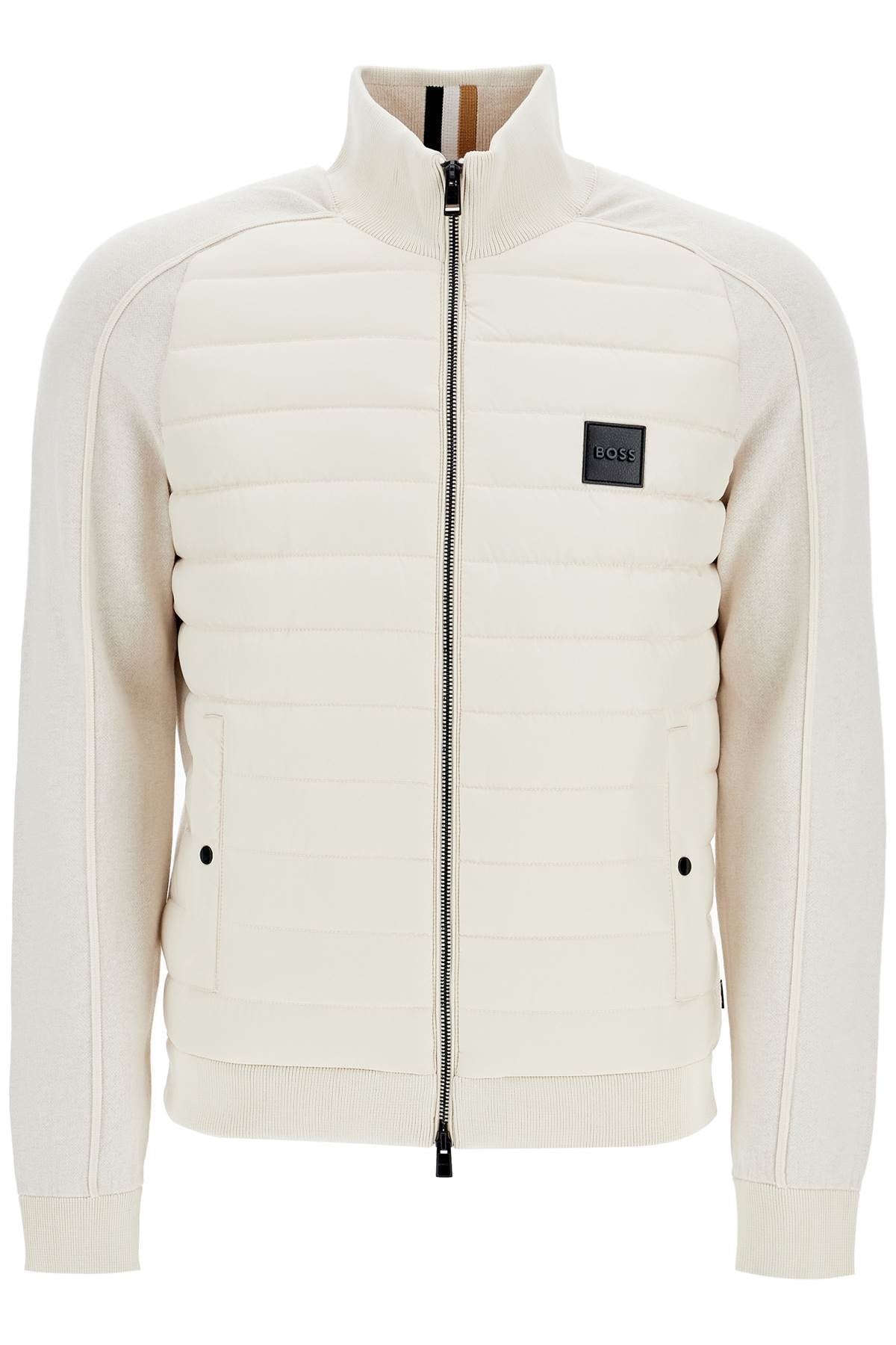 white slim fit cotton and wool zip-up sweatshirt