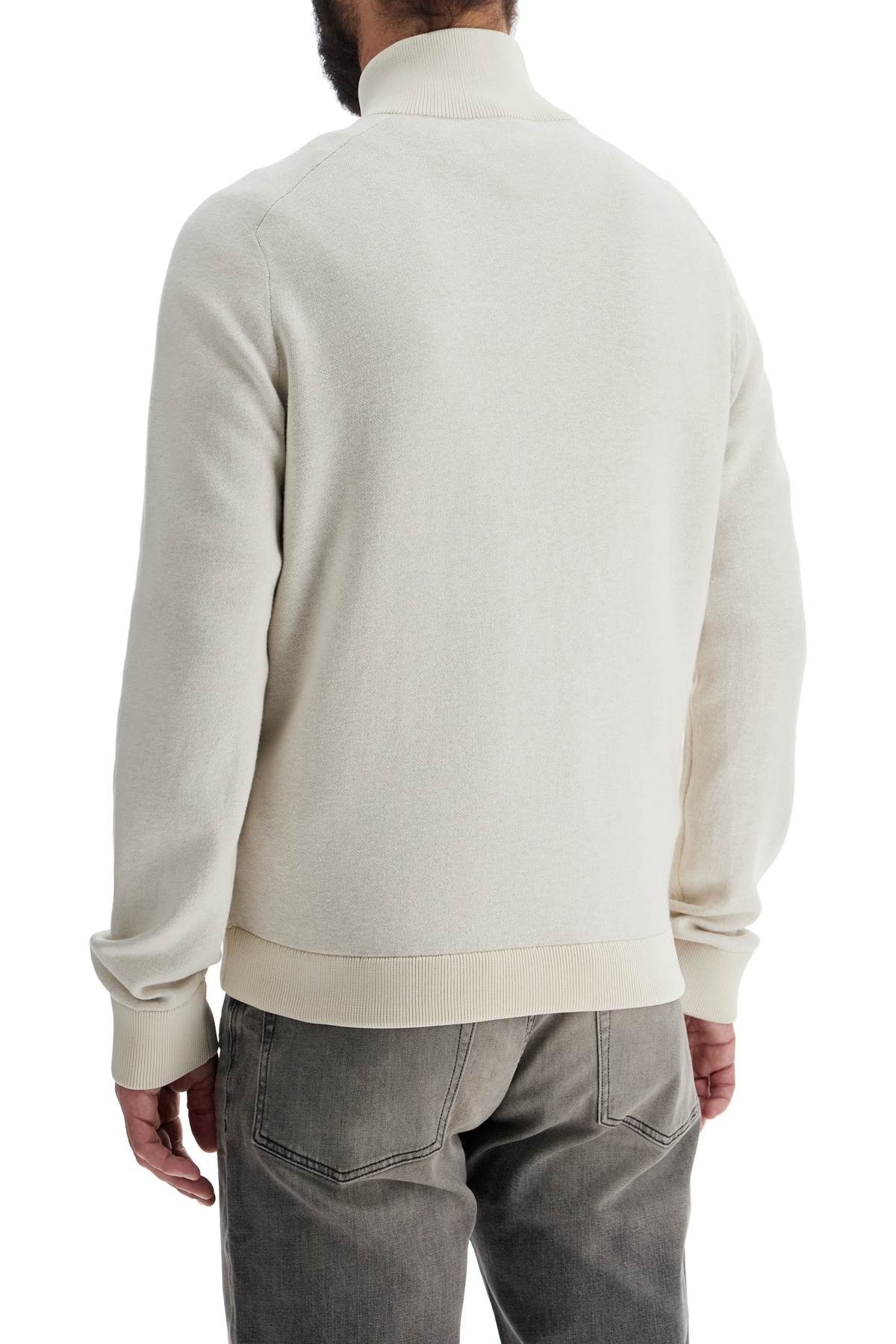 white slim fit cotton and wool zip-up sweatshirt