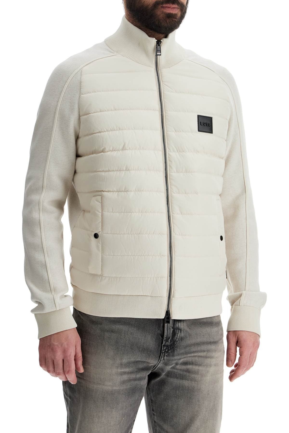 white slim fit cotton and wool zip-up sweatshirt