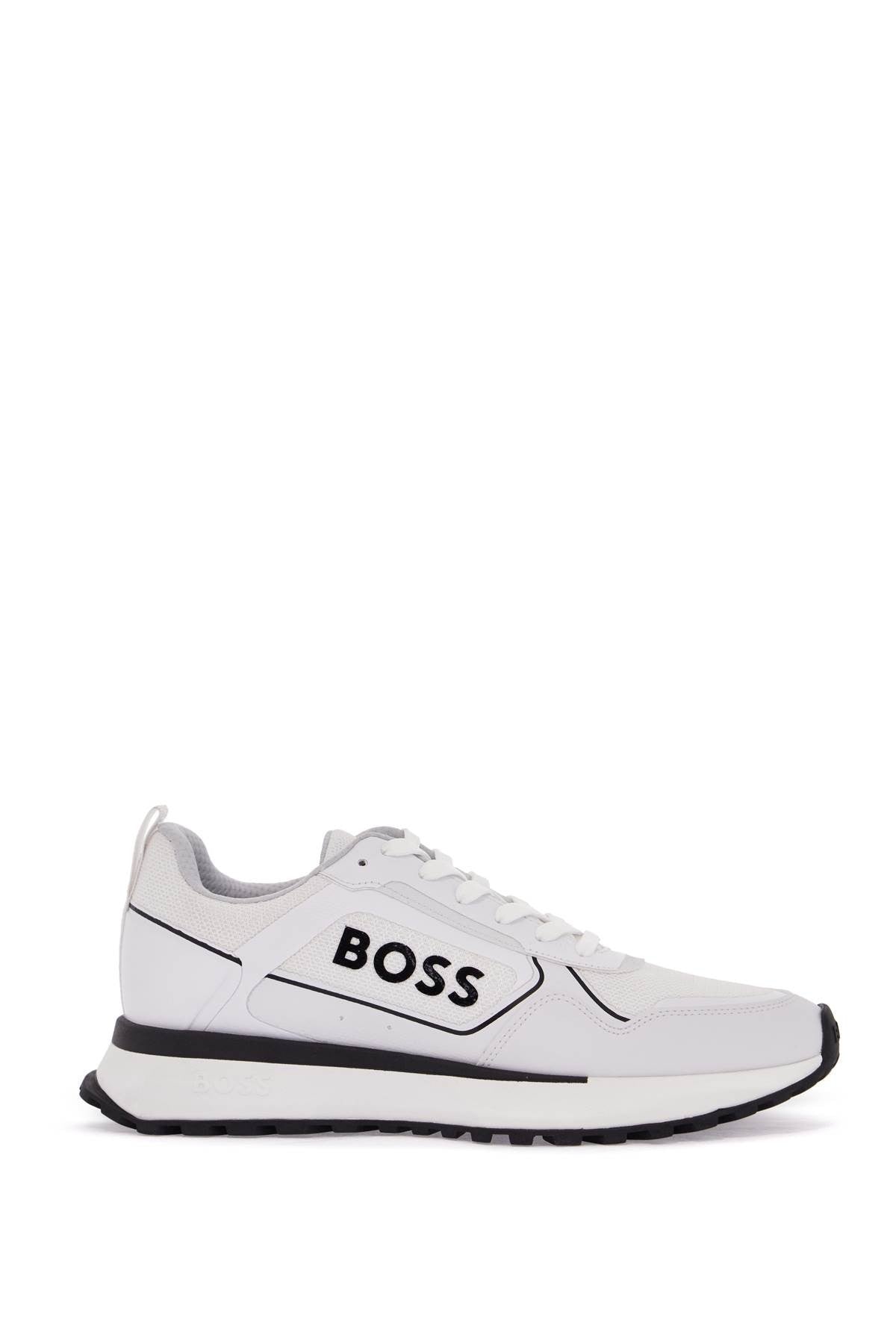 white sneakers with black details and tank sole for men