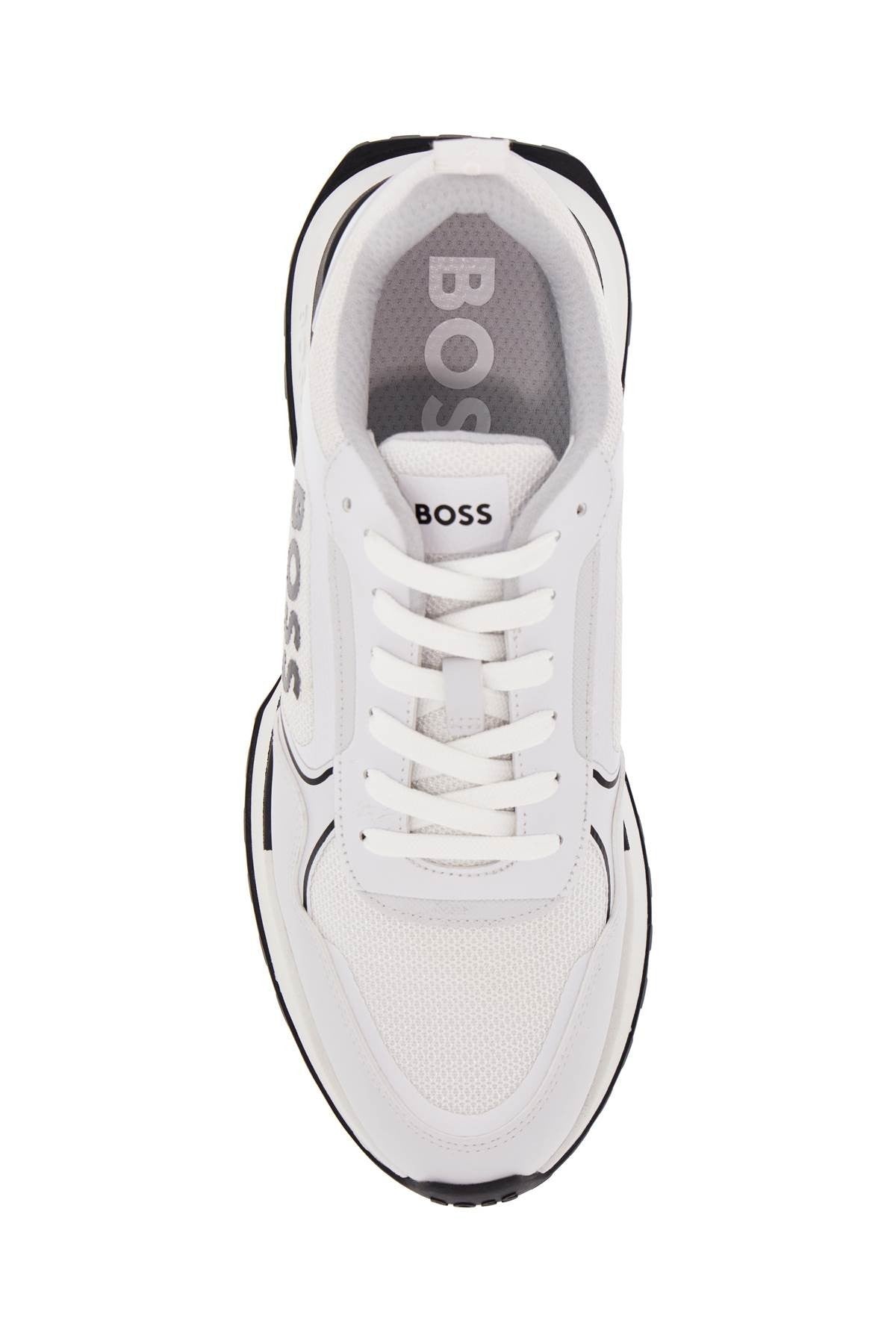 white sneakers with black details and tank sole for men