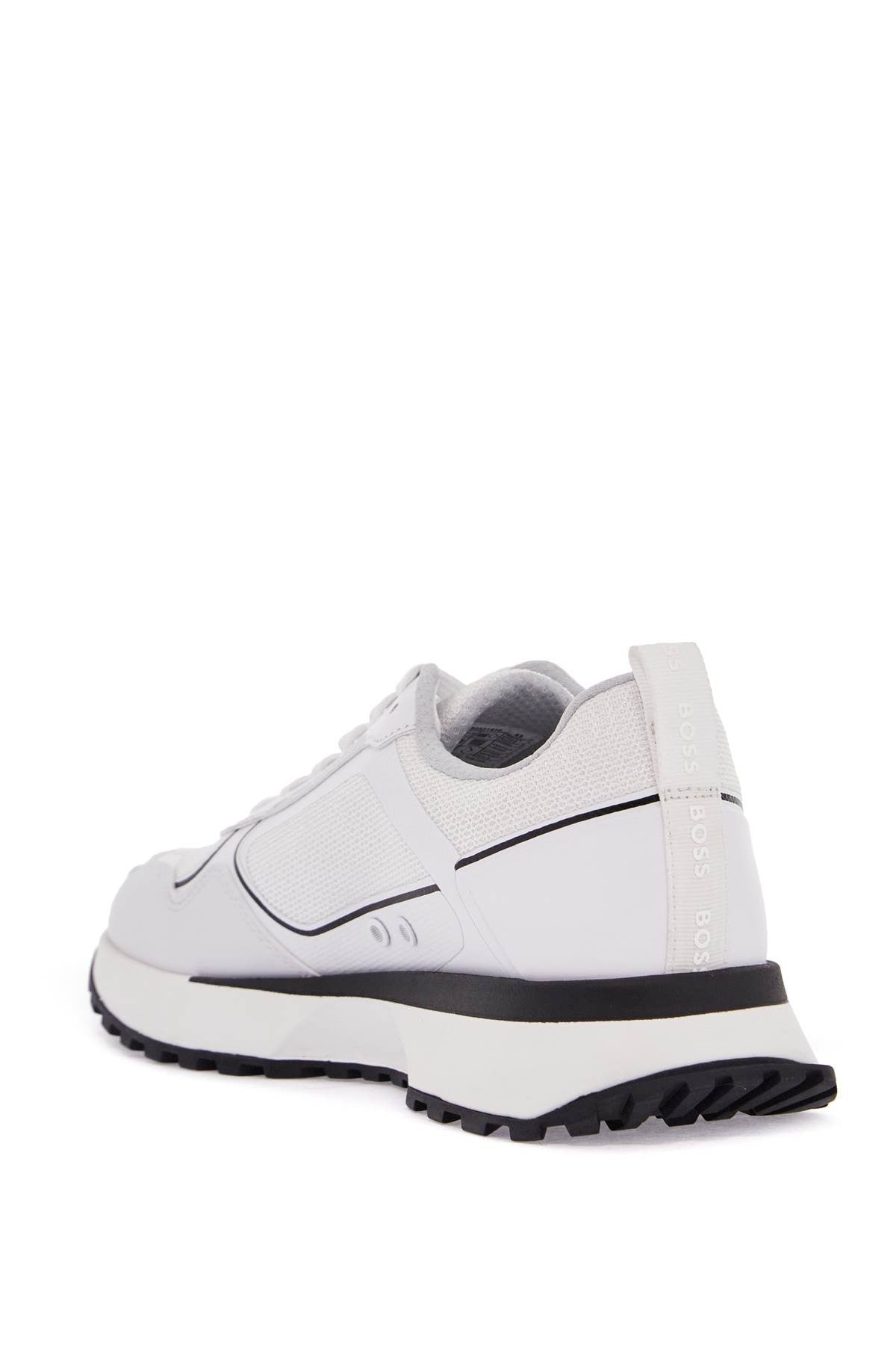 white sneakers with black details and tank sole for men