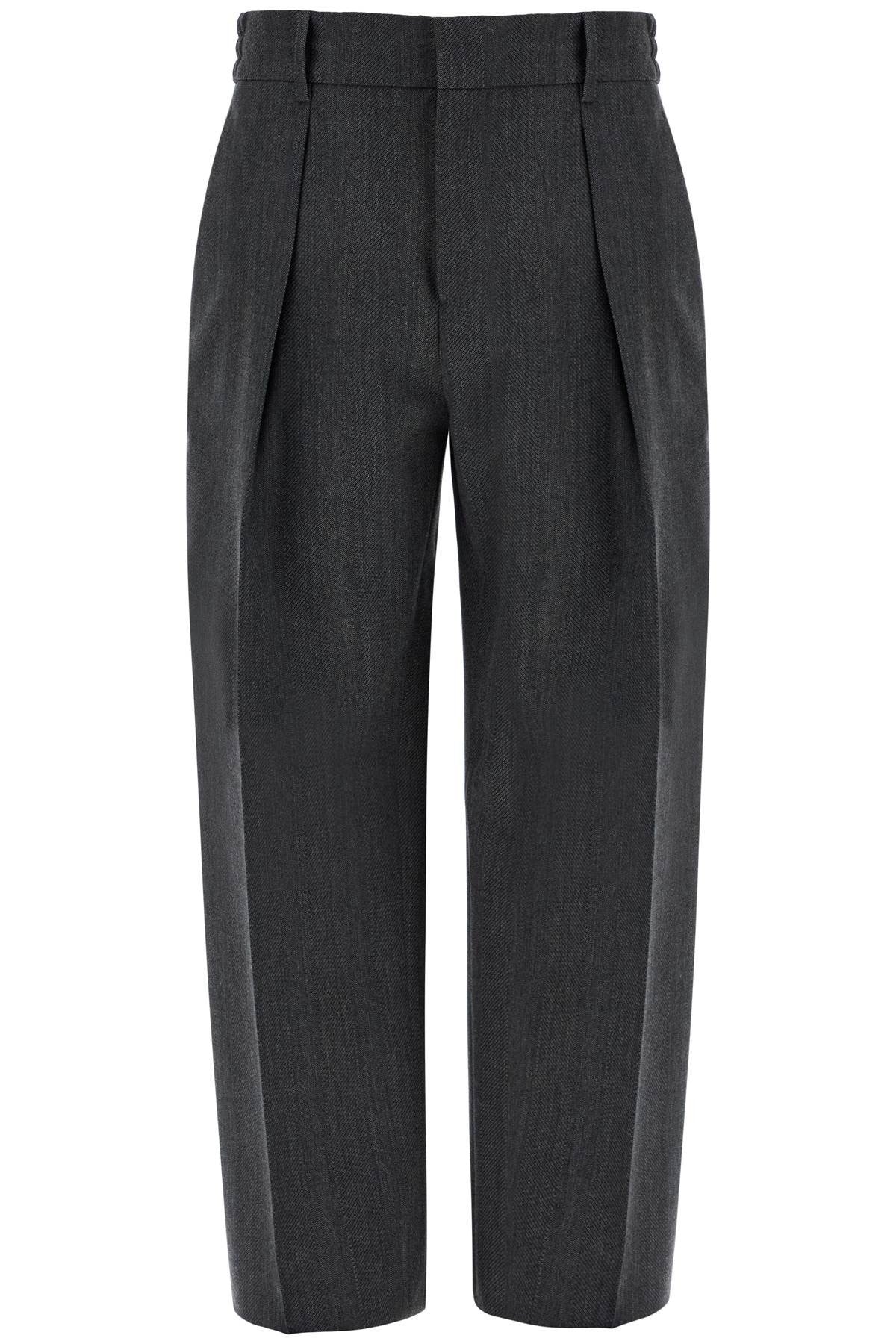 wide woolen checked trousers