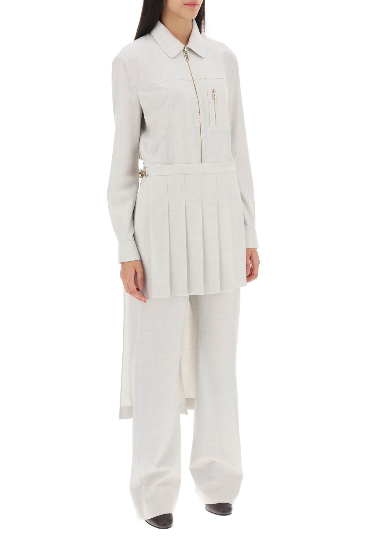 wool jumpsuit with pleated panels
