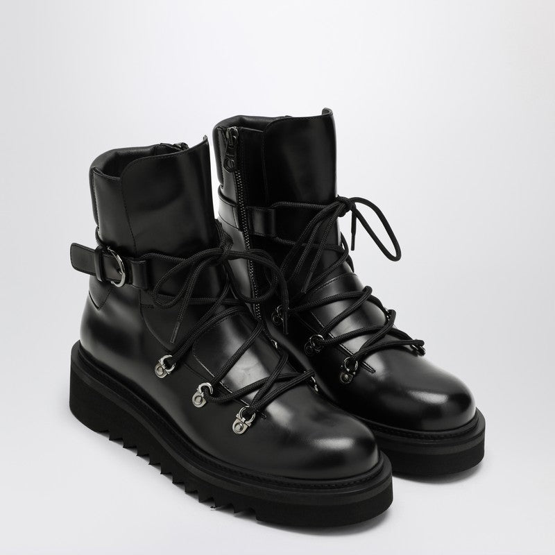Ferragamo Black leather lace-up boot