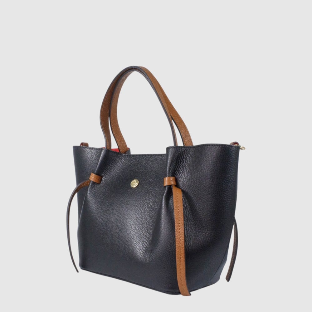 The Trend Nobile Tote Leather Bag — Black / Brown, Brandy