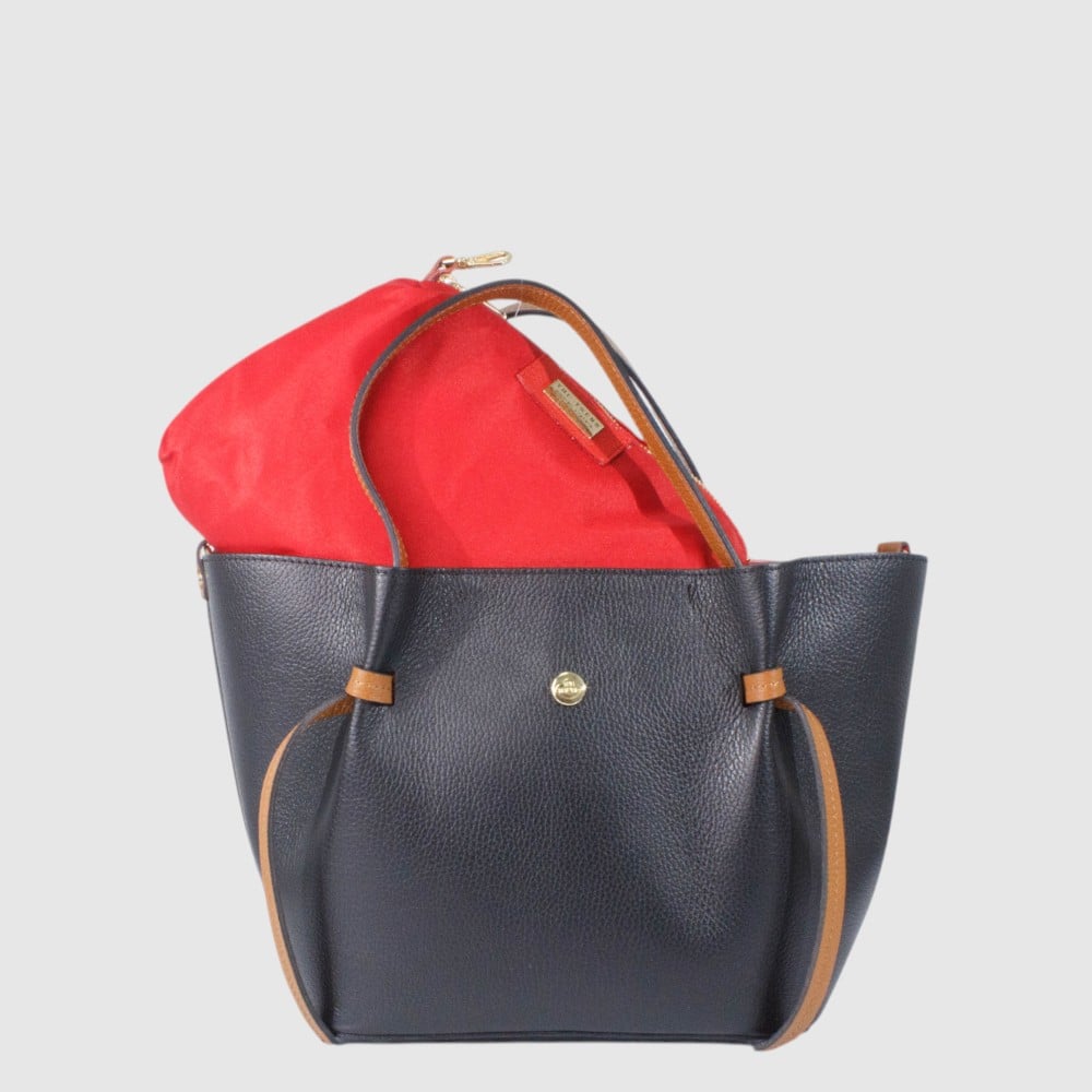 The Trend Nobile Tote Leather Bag — Black / Brown, Brandy