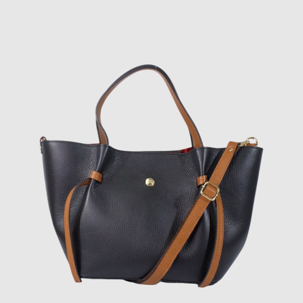 The Trend Nobile Tote Leather Bag — Black / Brown, Brandy