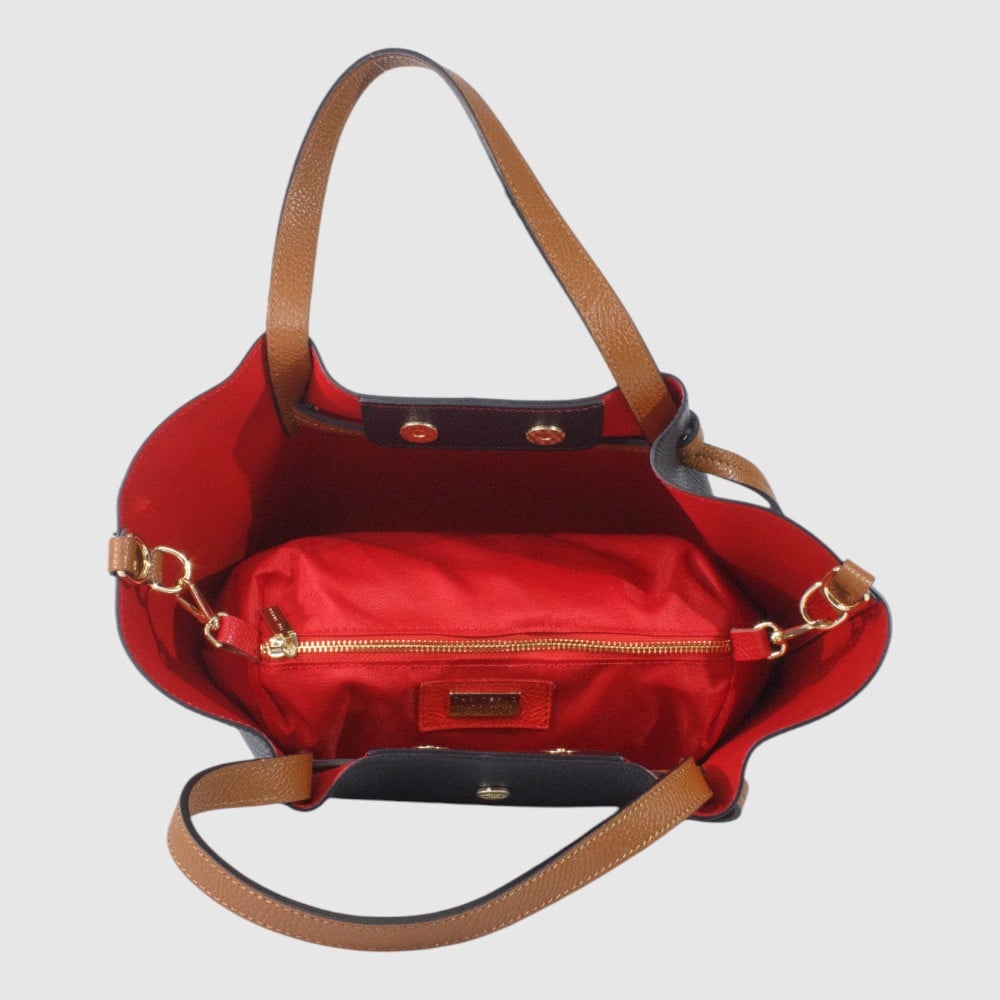 The Trend Nobile Tote Leather Bag — Black / Brown, Brandy
