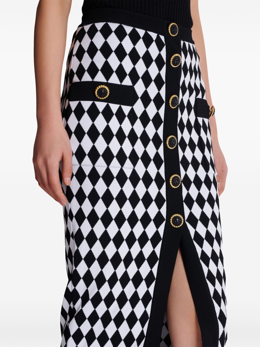 Balmain Diamond-intarsia knitted midi skirt