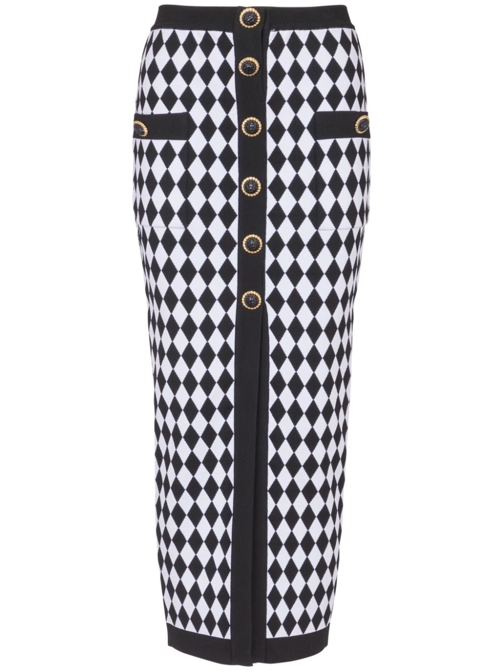Balmain Diamond-intarsia knitted midi skirt