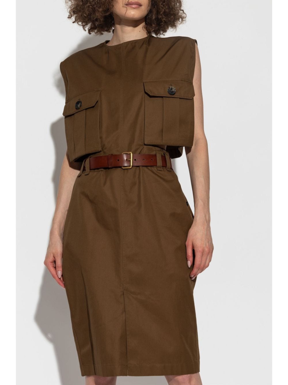 Saint Laurent belted cotton midi dress