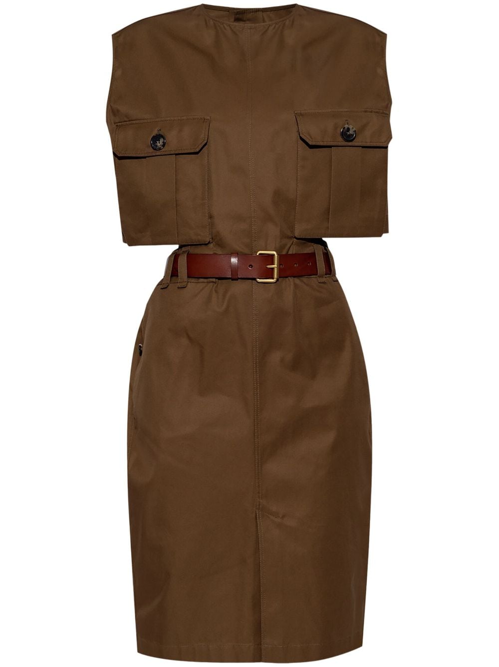 Saint Laurent belted cotton midi dress