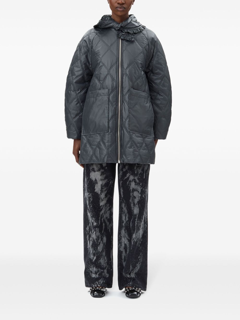 Ganni Shiny Quilt Midi Jacket