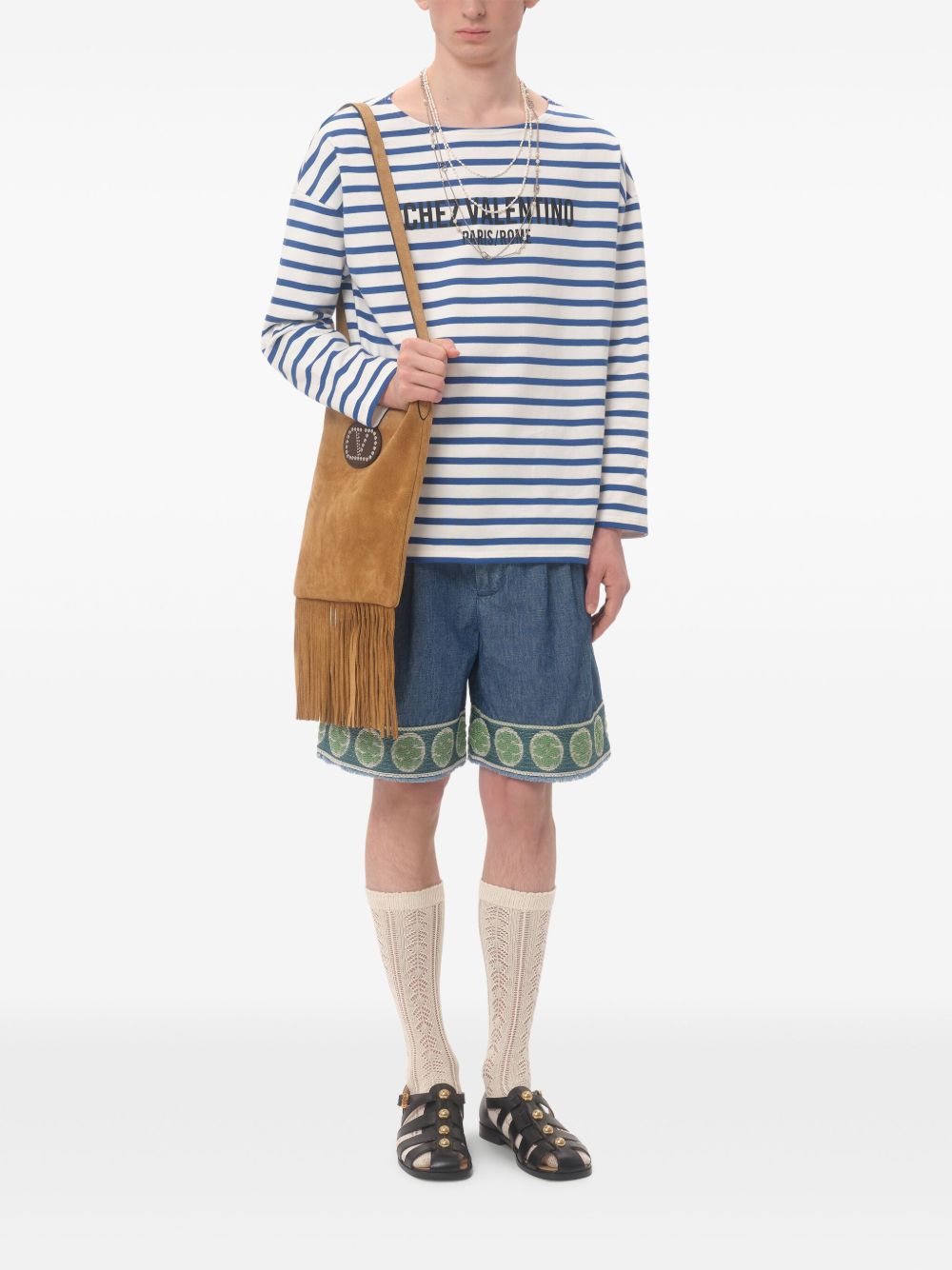 Valentino denim bermuda shorts with jacquard hem