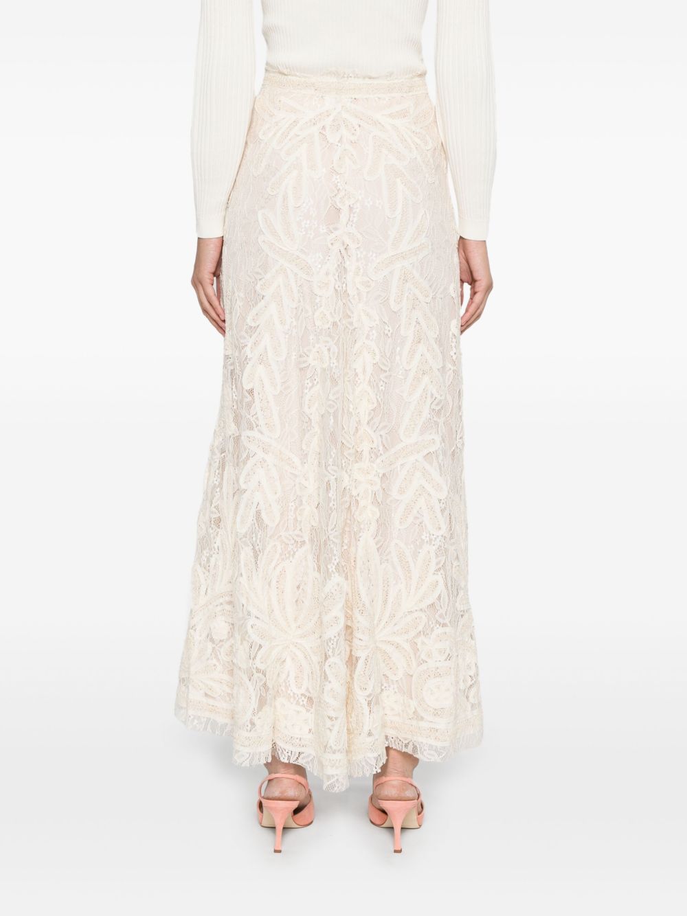 Parosh beige lace long skirt