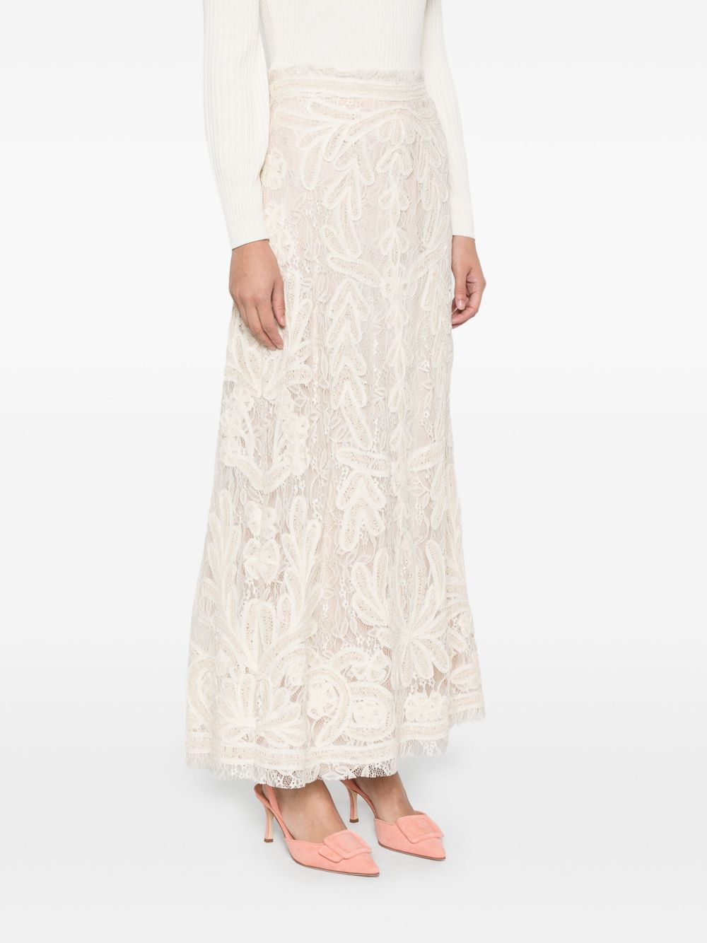 Parosh beige lace long skirt