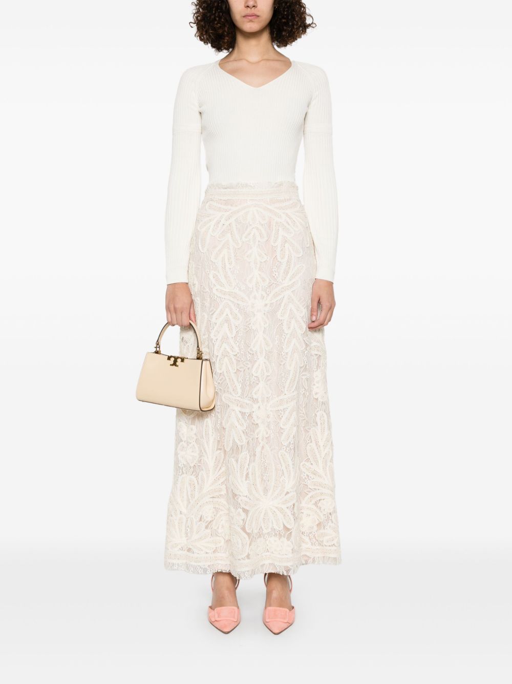 Parosh beige lace long skirt