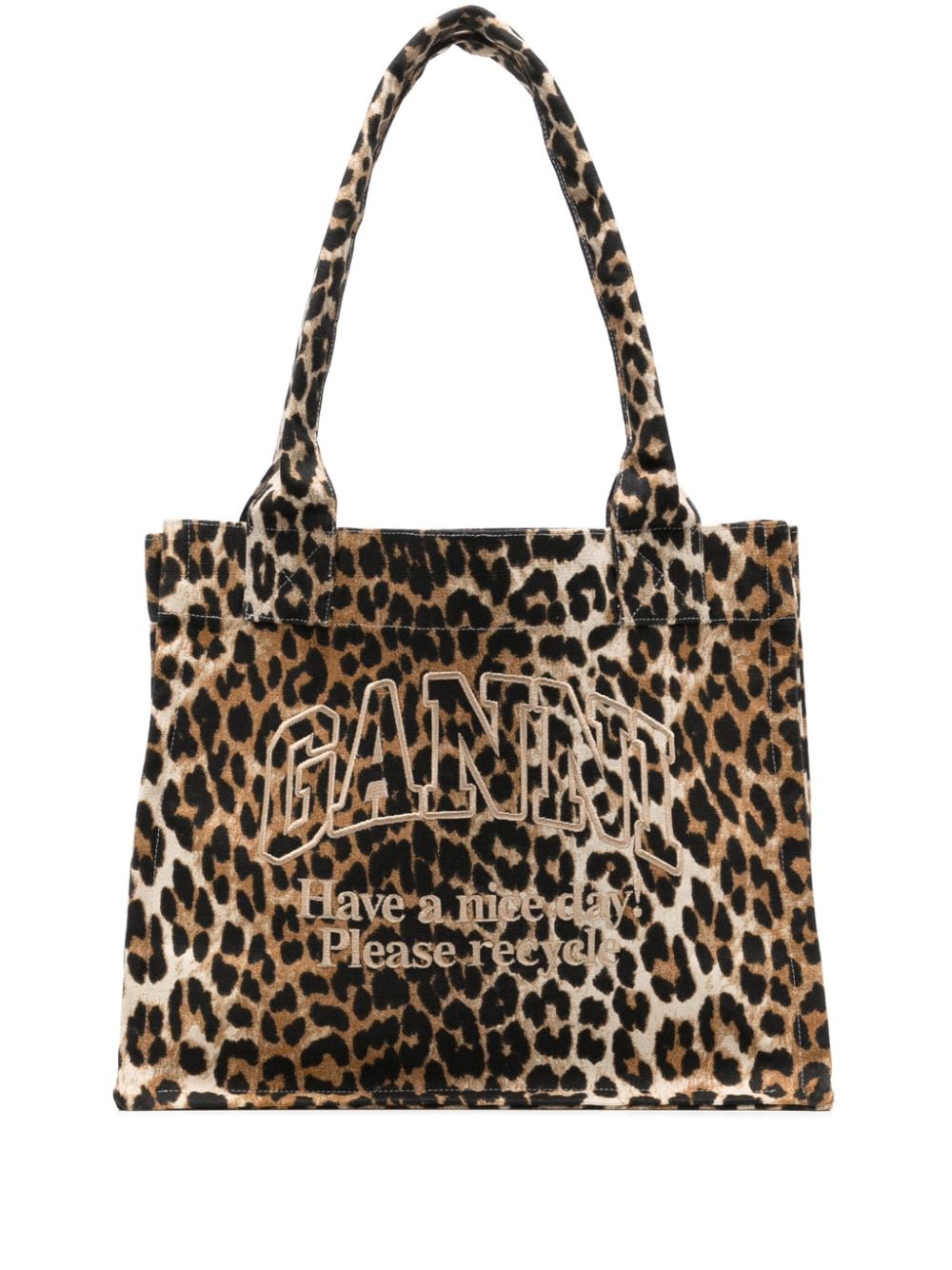 Ganni large leopard-print canvas tote bag