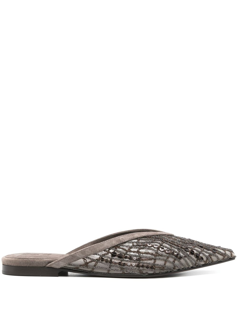 Brunello Cucinelli Flats Glistening Abstract Embroidery in suede