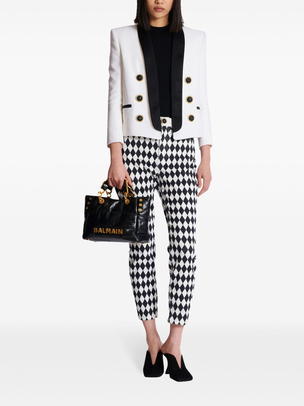 Balmain 1945 Soft PB-monogrammed crinkled small leather tote bag