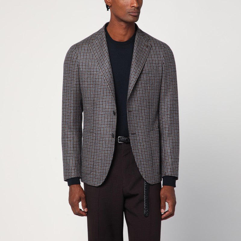 Tagliatore Beige/light blue patterned single-breasted jacket