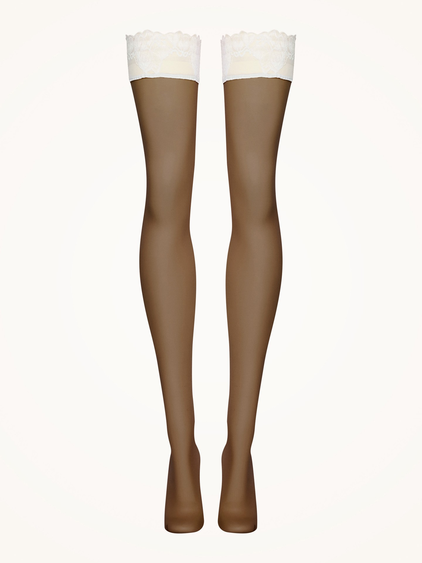 Wolford Nude 8 Lace Stay-Ups — Caramel / White