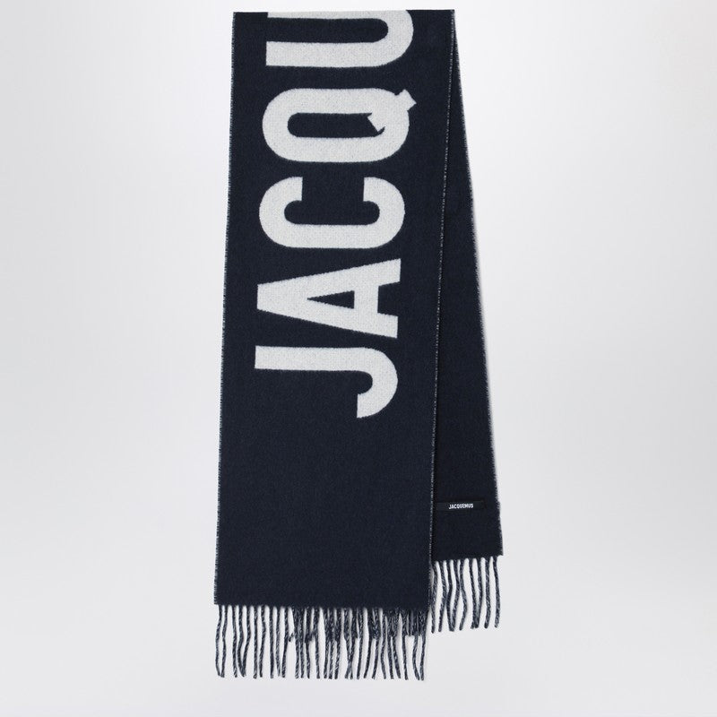 JACQUEMUS Navy blue wool scarf with logo