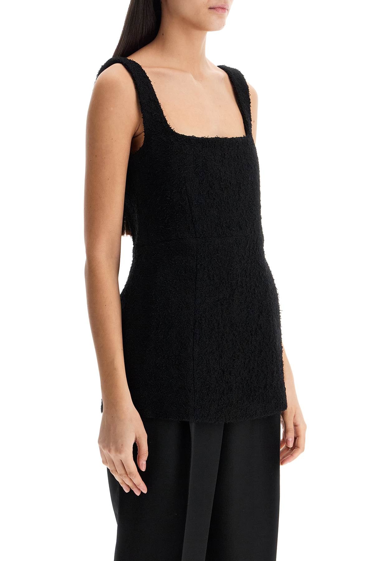 Toteme black boucle top without sleeves square neck