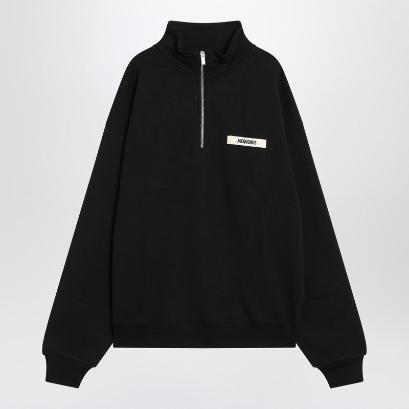 JACQUEMUS Black cotton zip-up sweatshirt